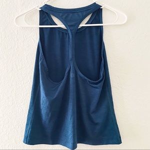 Athleta | High Neck Shadow Stripe Blue T Back Tank Top